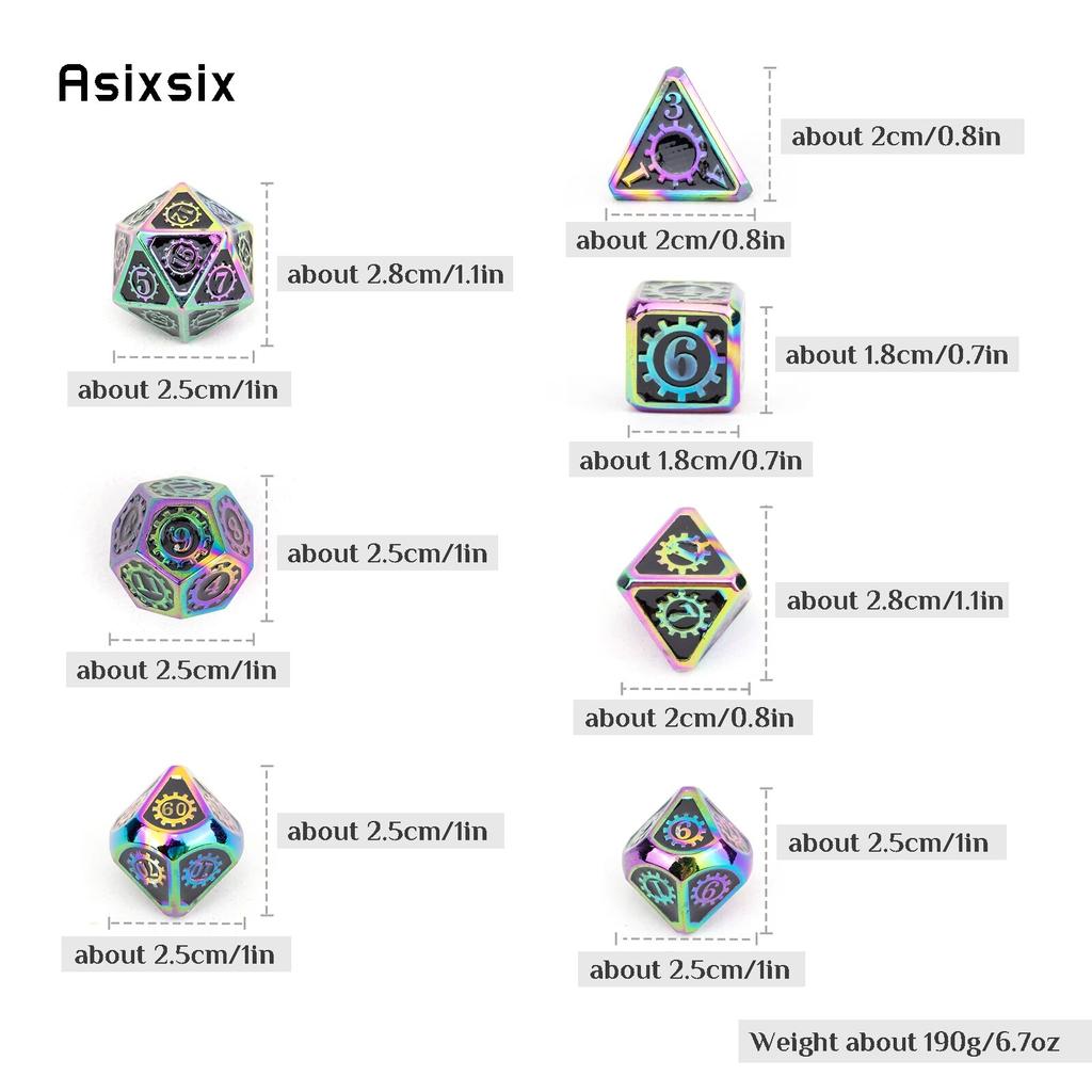 7 шт. красочные зубчатые колеса, металлические кубики, набор твердых металлических многогранных кубиков, подходящий для ролевой игры, настольной игры, карточной игры