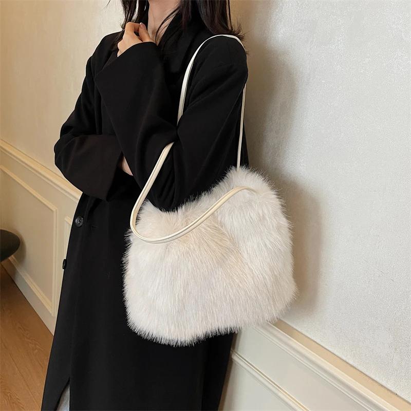 Осенне-зимняя плюшевая сумка, новая модная универсальная повседневная сумка в иностранном стиле, большая вместимость, сумка-мессенджер