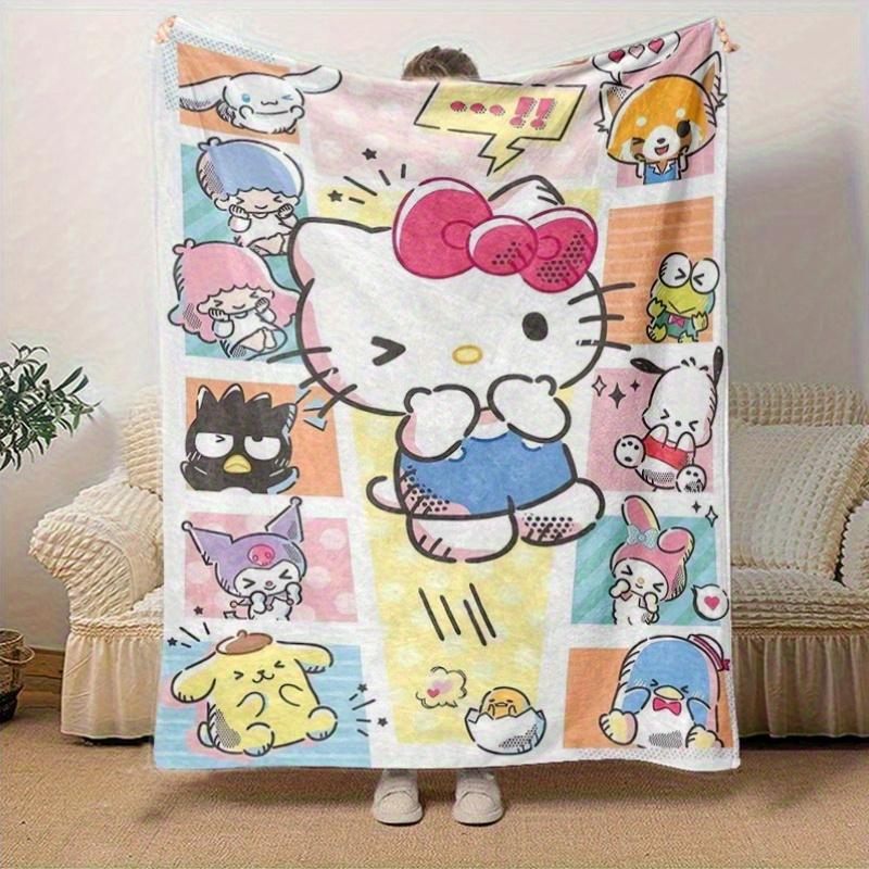 1 шт. Милое домашнее одеяло Sanrio с Хелло Китти и друзьями: Идеальный подарок для спальни, гостиной, в дорогу, для кемпинга, в машину, на пляж, для офисных перерывов, уютный