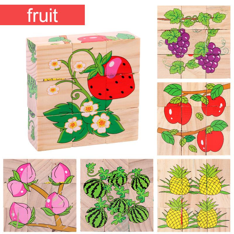 Деревянный пазл Шесть сторон раскрашены Трехмерный Пазл Транспорт Животные Строительные блоки Монтессори Игрушки для раннего развития TMZ