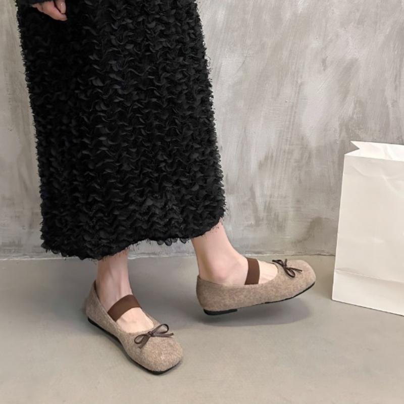 Модные женские туфли-лодочки с бантом Marie Janes с квадратным носком 2025 года, новые зимние балетки Lolita, повседневная обувь, модное платье Zapatillas Mujer