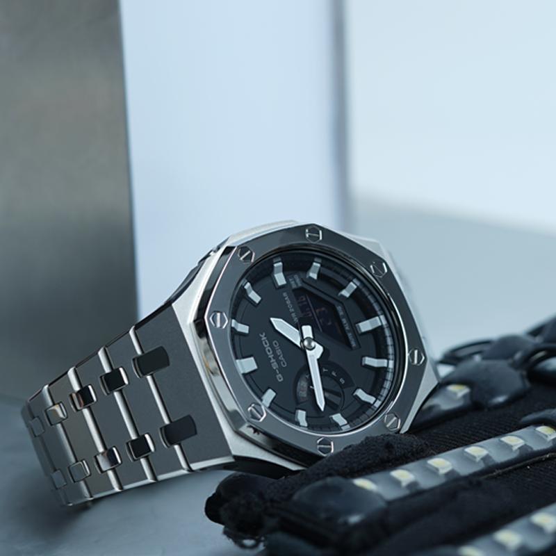 Casio Мужские часы с двойным дисплеем (жидкокристаллический/аналоговый) Серия Черные часы GA-2100-1A-
