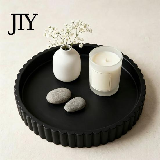 Jewelry Organizer Tray Round Decorative for Coffee, Dining Table, Countertop, 3D Printed Scalloped Aromatherapy Storage Edge Serving Farmhouse,