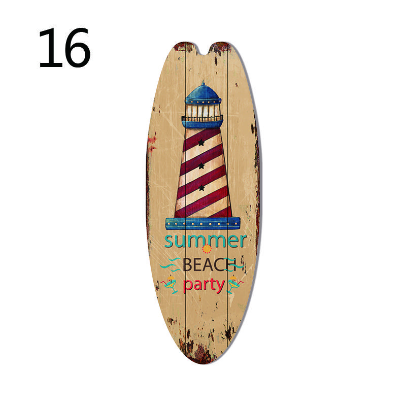 1PC Sea Surfboard Summer Beach Ocean Theme Decorative Wooden Printed Welcome Door Sign Home Board Vintage