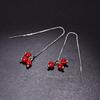 BELLA BOX Серьги-иглы из стерлингового серебра, праздничные японские и корейские серьги с кисточками, длинные серьги с красными бусинами в виде цветков вишни и серьги-нити с красными бобами