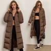 Long over-knee hooded down cotton-padded women's winter coat thickened to keep warm over-knee solid color casual slim-fitting cotton-padded jacket tid