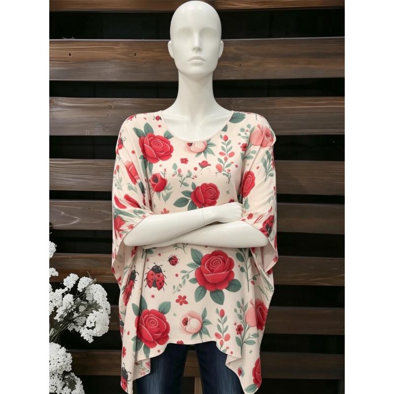Women's plus Size round Neck Bat Sleeve Loose Top Casual Pullover Irregular Hem Weight Flattering Fashionable Cover up