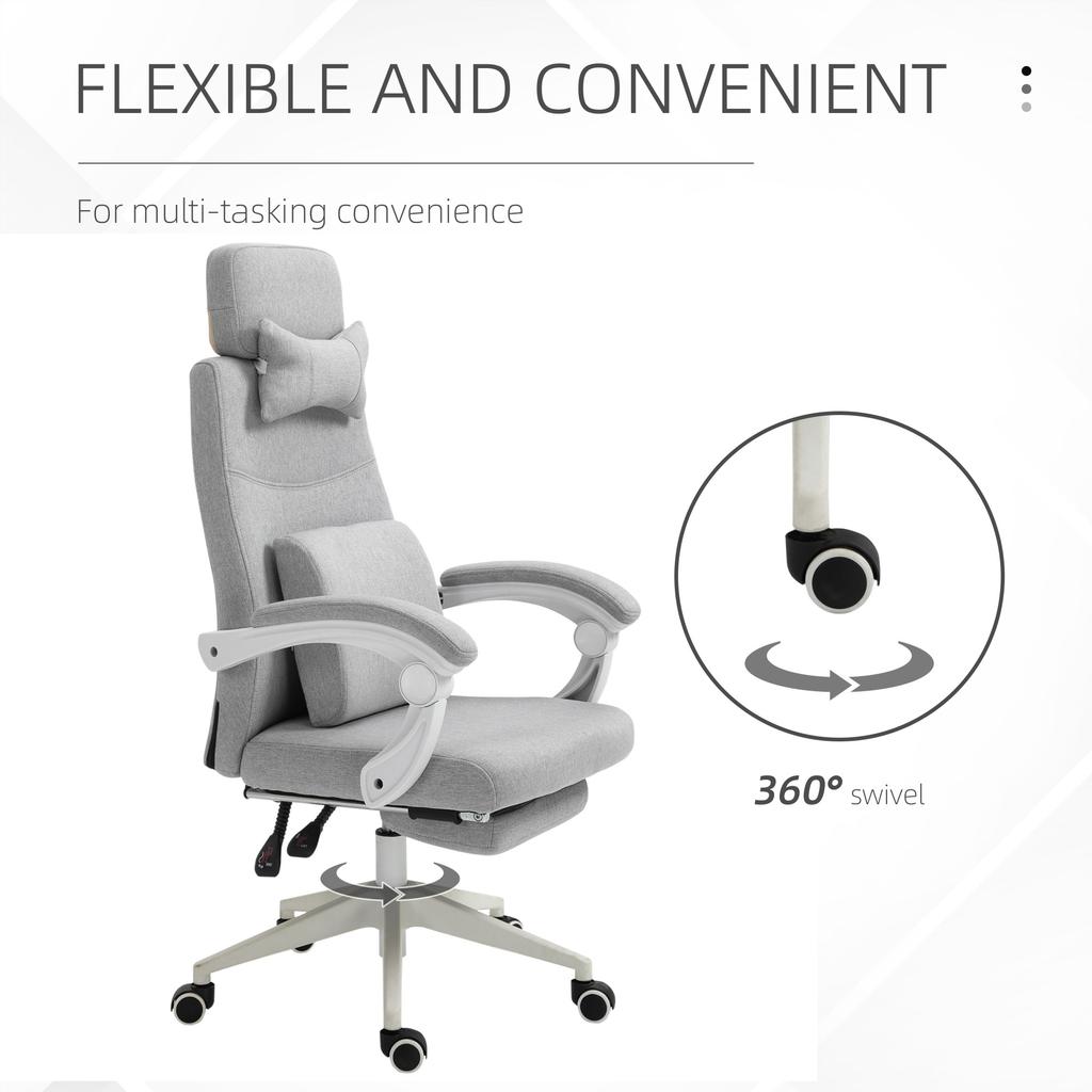 Office Chair, Ergonomic Desk Chair with Headrest Pillow, Lumbar Cushion, Height-Adjustable Gaming Chair with Footrest, High Backrest, Grey