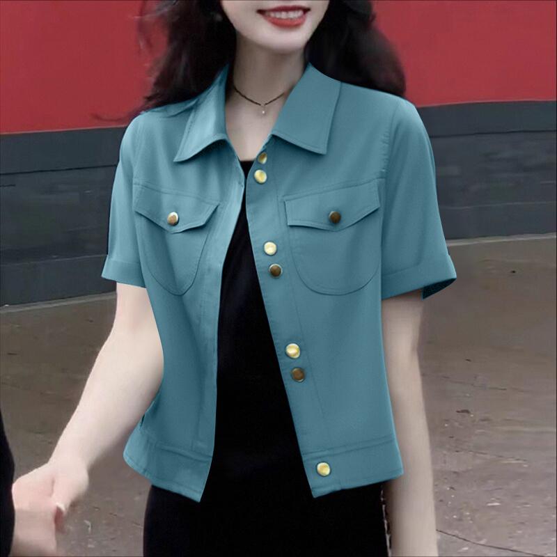 ZANZEA Женская повседневная блузка с отложным воротником и коротким рукавом