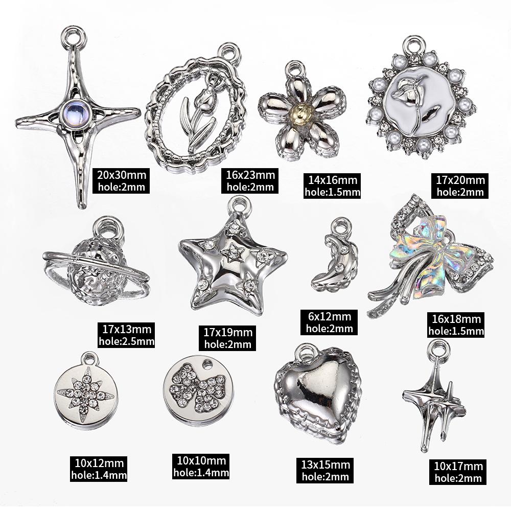 2pcs Rhinestone Chrams Silver Color Crystal Beads Pendants Y2K Style Jewelry Making Accessories Charms for DIY Necklace Bracelet
