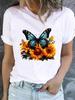 (Asian Size) O-neck Watercolor Butterfly Cute Tee Clothing Top Short Sleeve T Shirt Casual Fashion Print Lady Female Women Graphic T-shirts