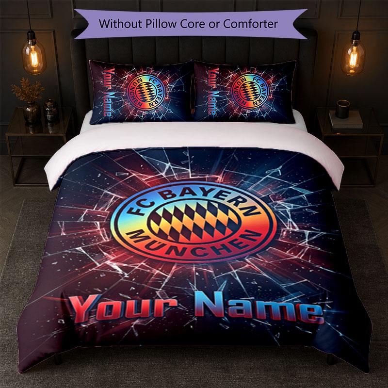 Bayern Munich Custom Name Text Bedding Set 1 Duvet Cover+2 Pillowcases Soccer Logo Personalized Gift For Special Occasion Bedroom Decor