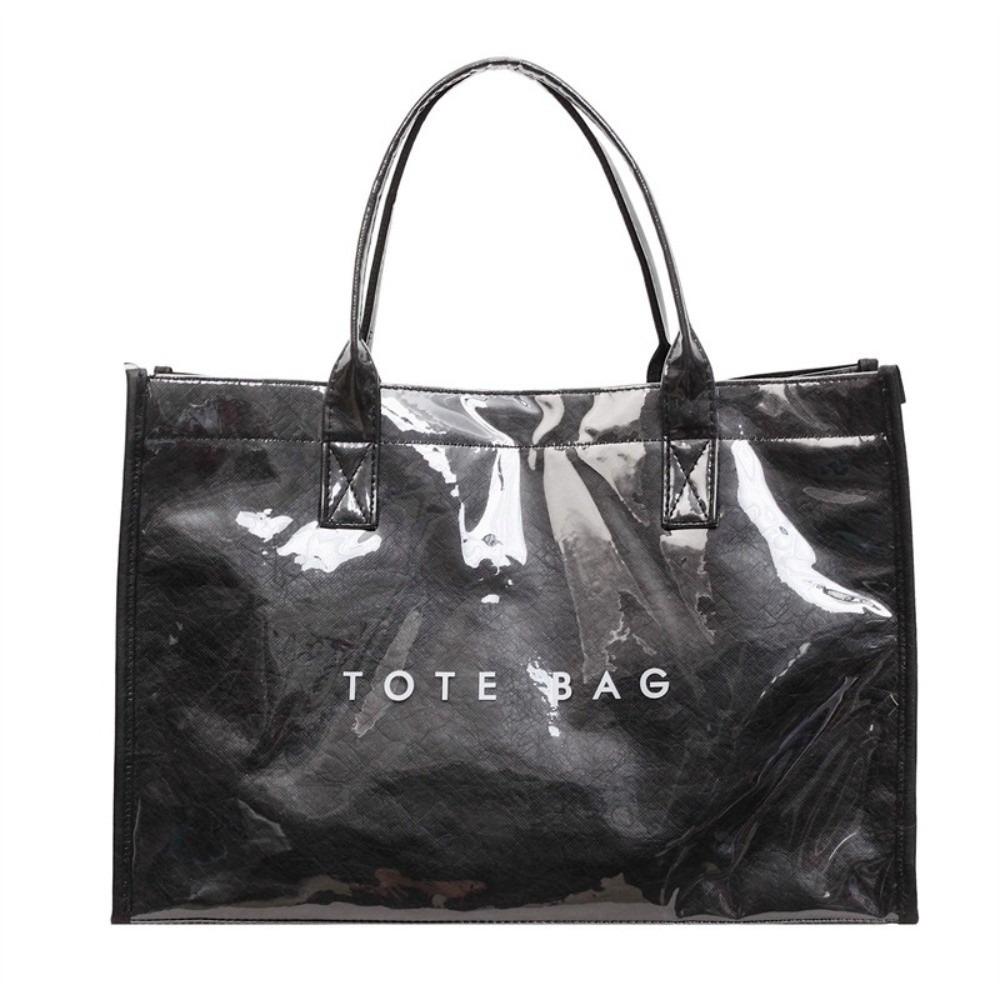Glossy Transparent Jelly Bag Large Capacity Letter Prints Handbags Fashion PVC Tote Bag Swimming