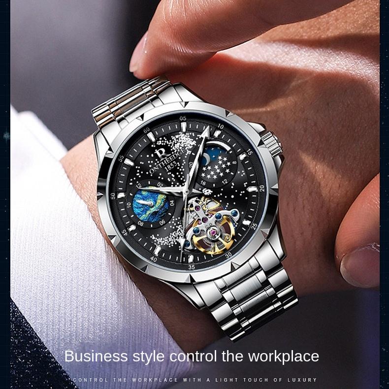 ONTHEEDGE Full Star Men's Business Watch Automatic Hollow Mechanical Watch Luminous Waterproof
