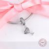 Fashion 925 Sterling Silver Clear CZ Cocktail Glass Dangle Charm Beads for Jewelry Making Fits Original Bracelet DIY Gift
