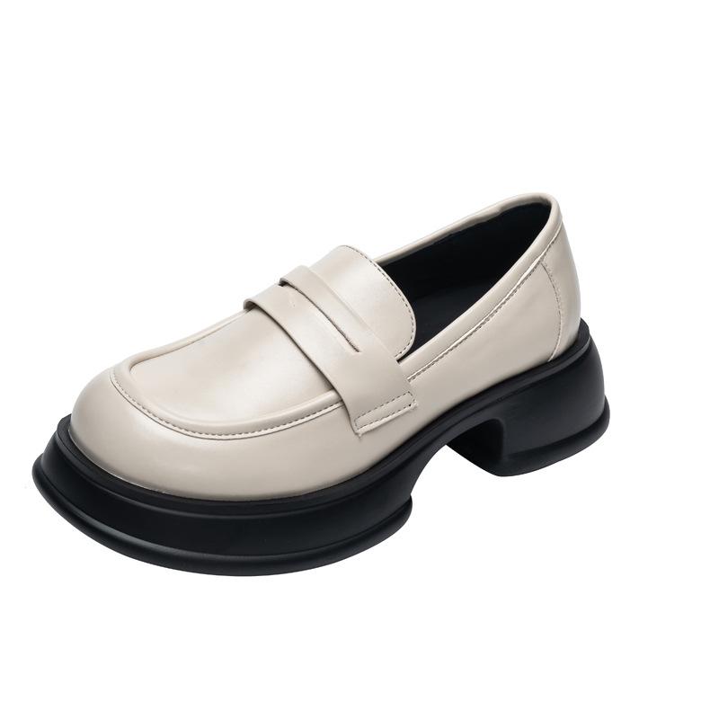 Кожаные водонепроницаемые туфли на платформе, женские новые одинарные туфли с круглым носком, с толстой подошвой, маленькие кожаные туфли, модные женские одинарные туфли для женщин