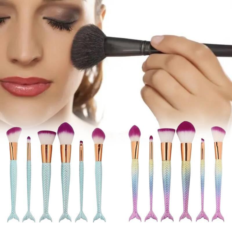 Красивый набор кистей для макияжа «Русалка» с нейлоновым ворсом для безупречного нанесения и стильного дизайна