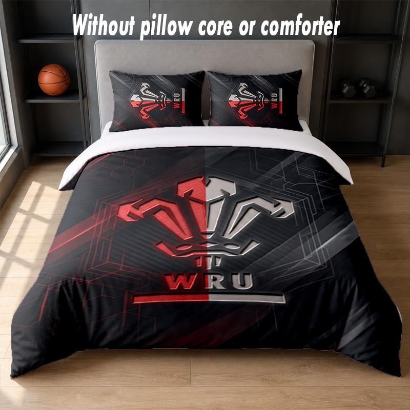 Wales Rugby Design Bed Bedding Set 1 Duvet Cover + 2 Pillowcases Soft Breathable Household Bed Linens