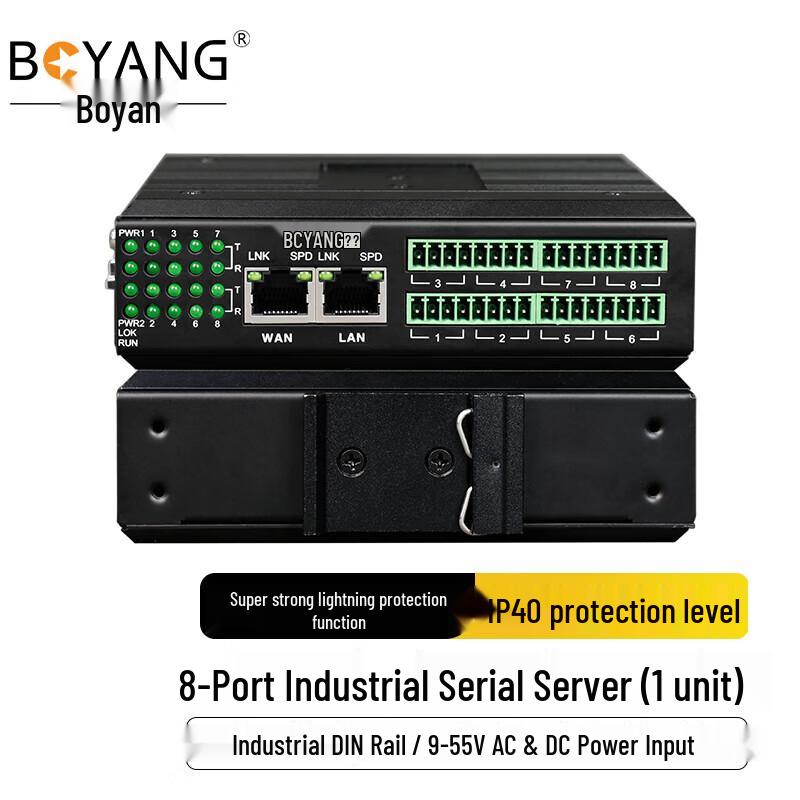 Boyang 8-портовый промышленный сервер последовательного порта в Ethernet