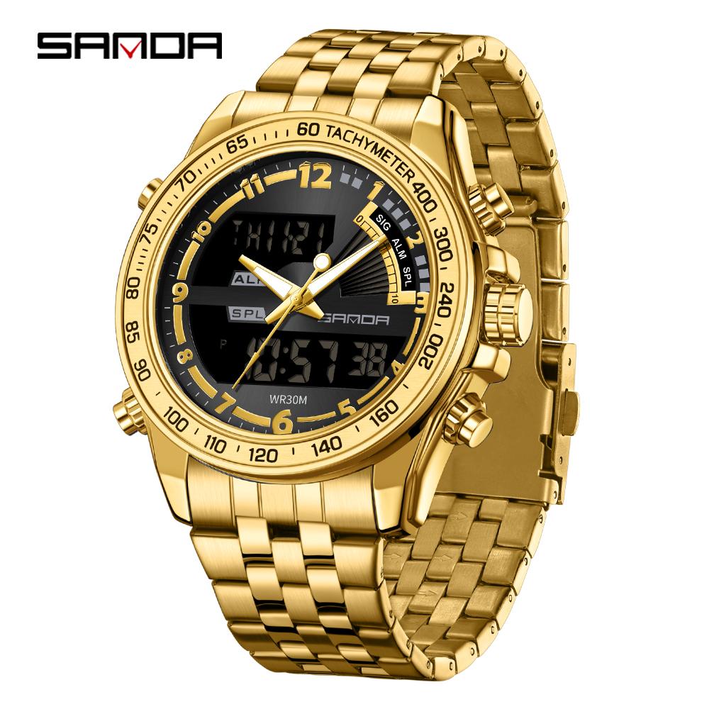 SANDA 3307 Luxury Men's Electronic Watch Multi Functional Waterproof Timer LED Dual Display Men's Electronic Watches