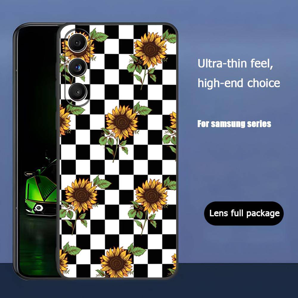 Checkerboard Checkered Luxury Black Phone Case For Samsung Galaxy S23 S24 S25 Ultra S22 Plus S21