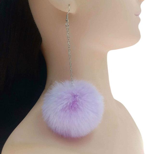 New Big Pompom Drop Earrings Fashion Soft Rabbit Fur Ball Pompom Pendant Long Dangle Earrings For Women Girl Party Gifts