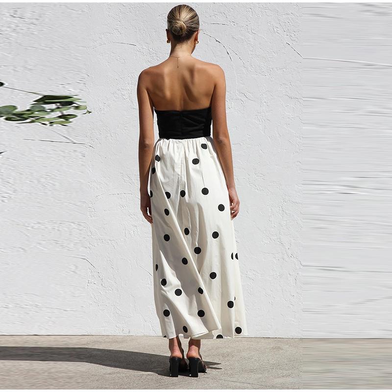 Сексуальное лоскутное женское длинное платье в горошек с открытыми плечами, приталенное, без рукавов, длинное платье для лета 2025 года, пляжное платье