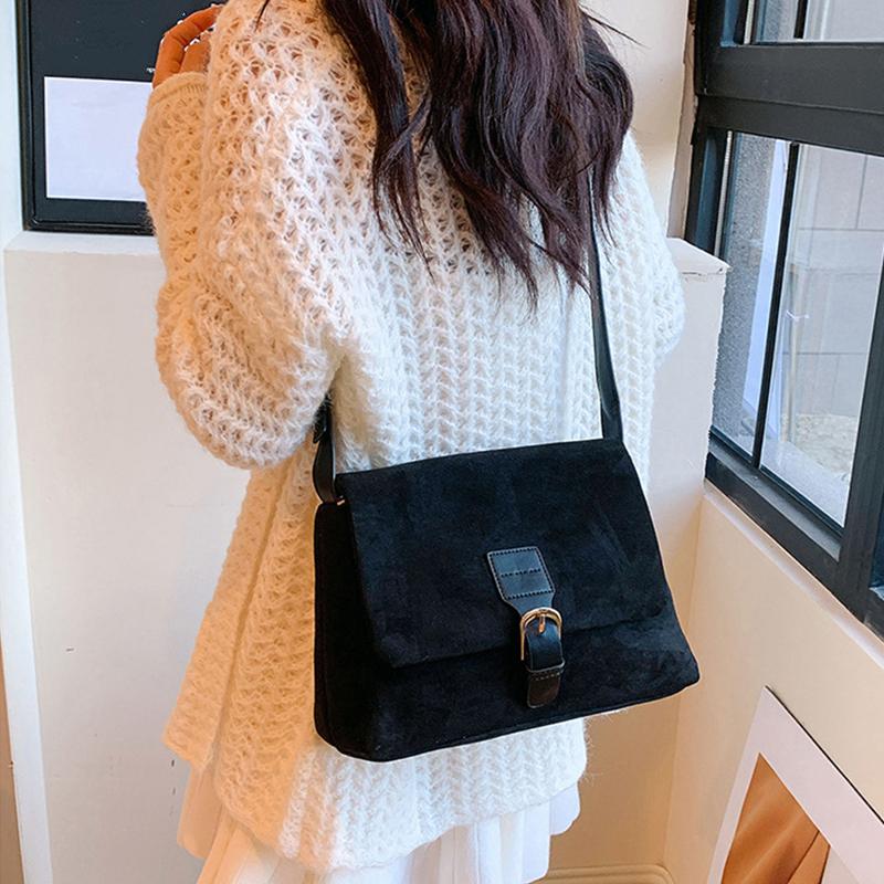 Velvet Messenger Bag Women's Fashion New High Capacity Commuter Bag Simple Versatile Solid Color Suede Shoulder Crossbody Bag