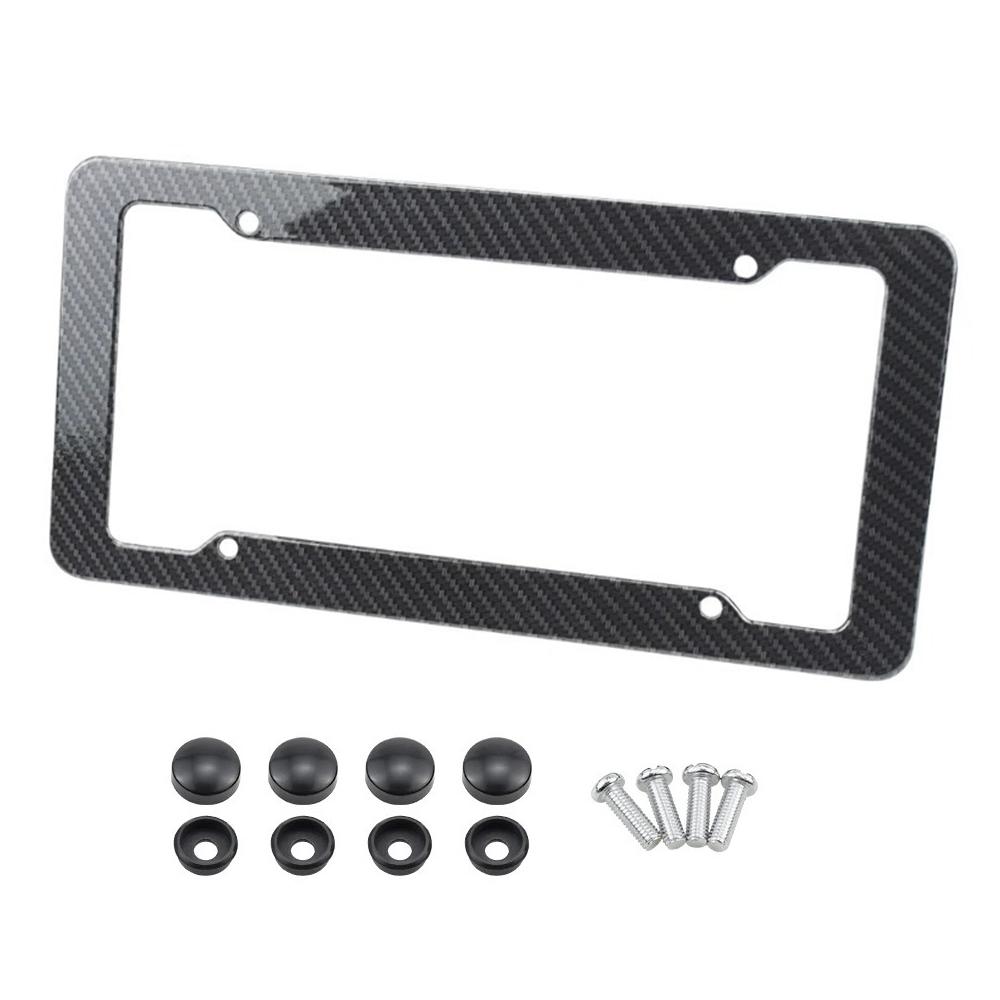 1/2pcs Carbon Fiber License Plate Frame Black Plastic Front & Rear Car Tag Holder Cover Frame Bracket with Standard Screw Kits