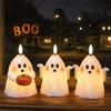 Halloween Ghost Decoration Flameless Candle, Cute Holding BOO Letter Tealight, Small Desk Glow Props Battery Operated LED Flickering Light for