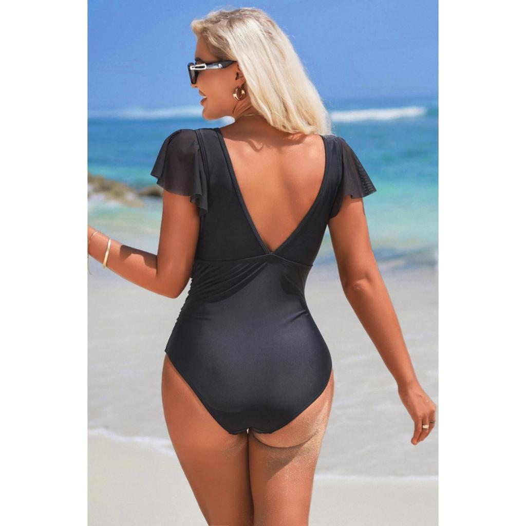 CHARMLEAKS One Piece Swimsuit Women Falbala Design U Collar Bathing Suit Sexy Monokini Swimwear S-XL