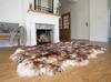 Mouflon Dyed Genuine Sheepskin Rug, Sexto Hide, White And Brown, 200 X 180 , Luxury Natural Wool Floor Covering