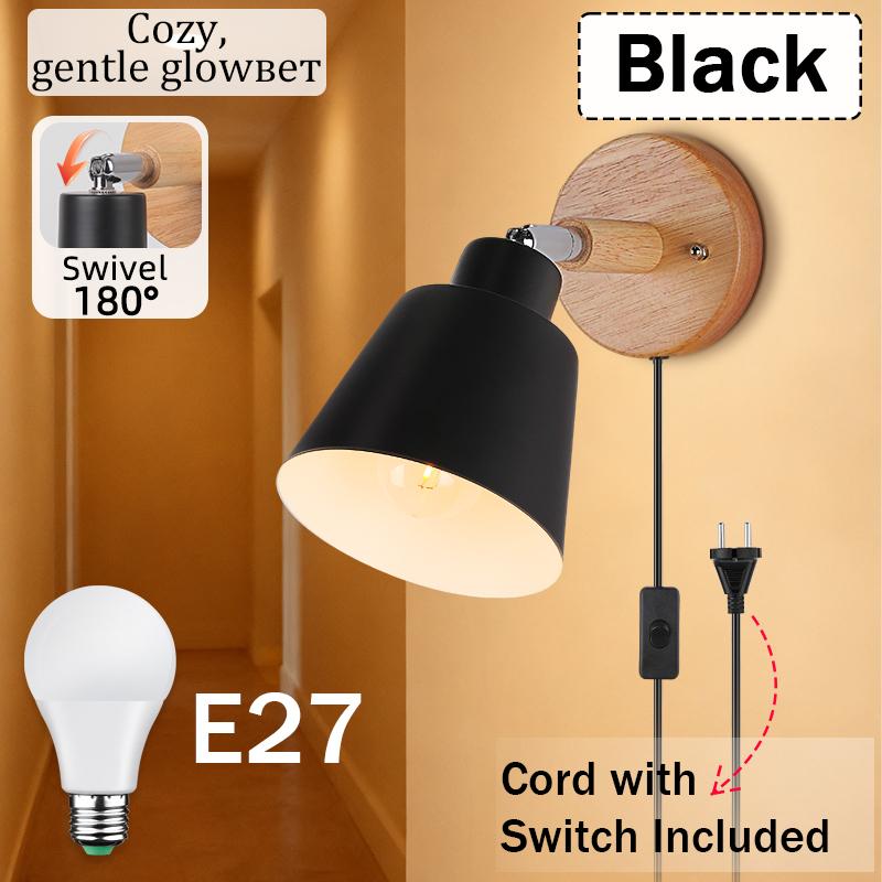 LED Wall Light E27 Bulb Replaceable 85-265V 3 Color Wall Lamp Bedside Light Living Room Bedroom Wall Sconce Decor Lighting