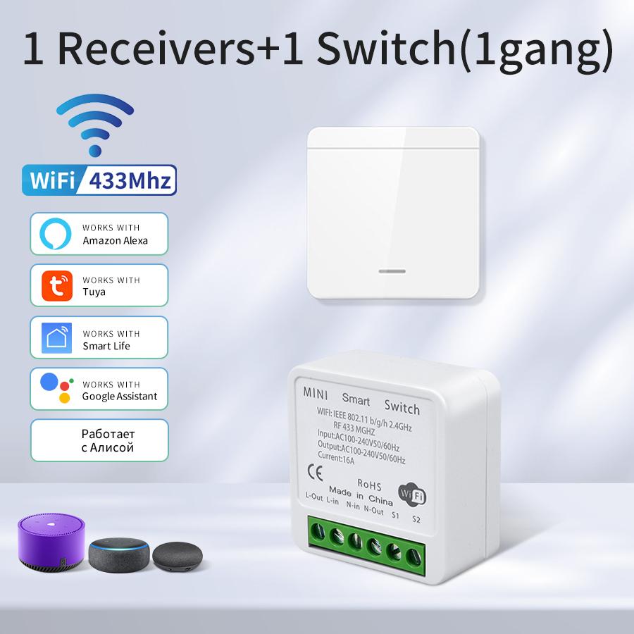16A Tuya WiFi DIY Smart Switch Power Monitor Умный дом Беспроводной 433 МГц Выключатель света Улучшение дома Самостоятельное управление питанием Пульт дистанционного управления