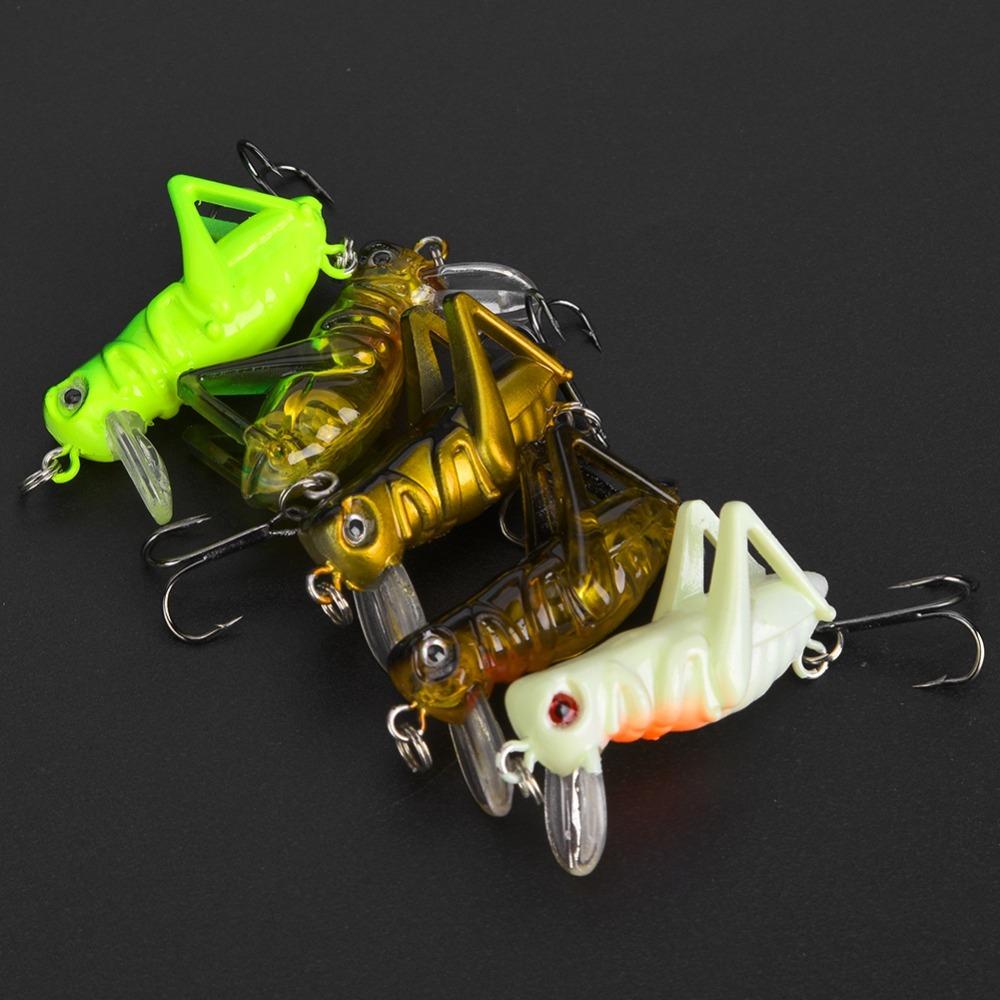5PCS Hard Cricket Grasshopper Lures Mini Grasshopper Fishing Lures Cricket Bait Bass Fishing