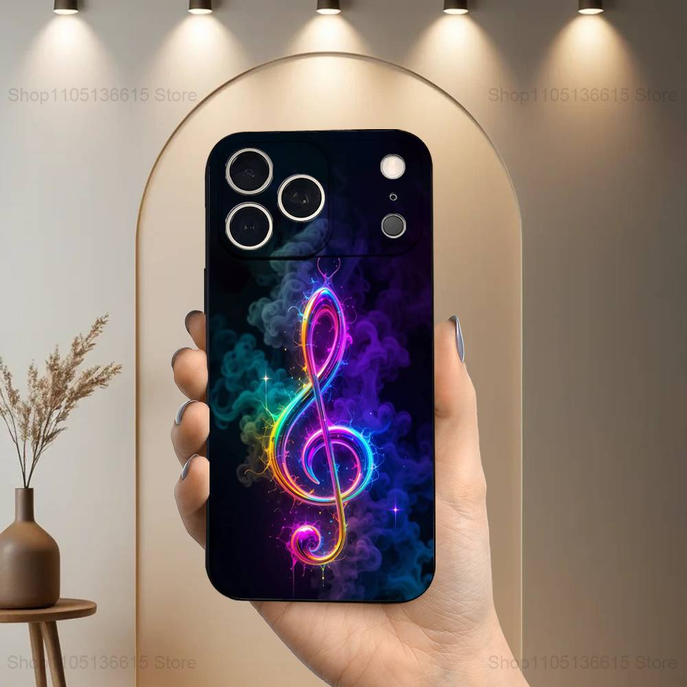 Treble Clef Art Music Phone Case For iPhone 15,14,13,17,16,12,11,Plus,Pro Max,XS,X,Mini,8,7,XR,SE,Soft Silicone Black
