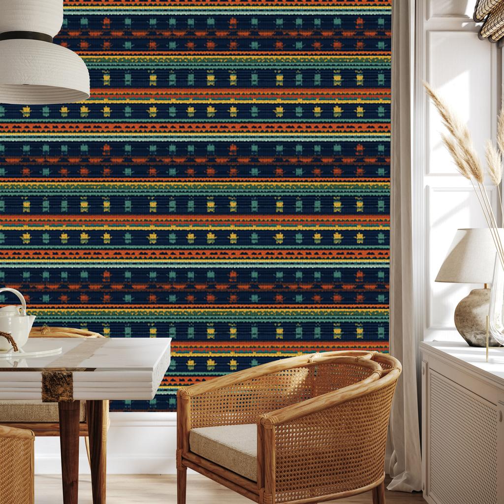 Wallpaper Colorful knit navy blue, sea blue and orange 50x1000