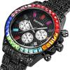 Gold Watch For Men Rainbow Baugette Classic Stylish Quartz Wristwatches With Calendar Diamond Timepiece Clock