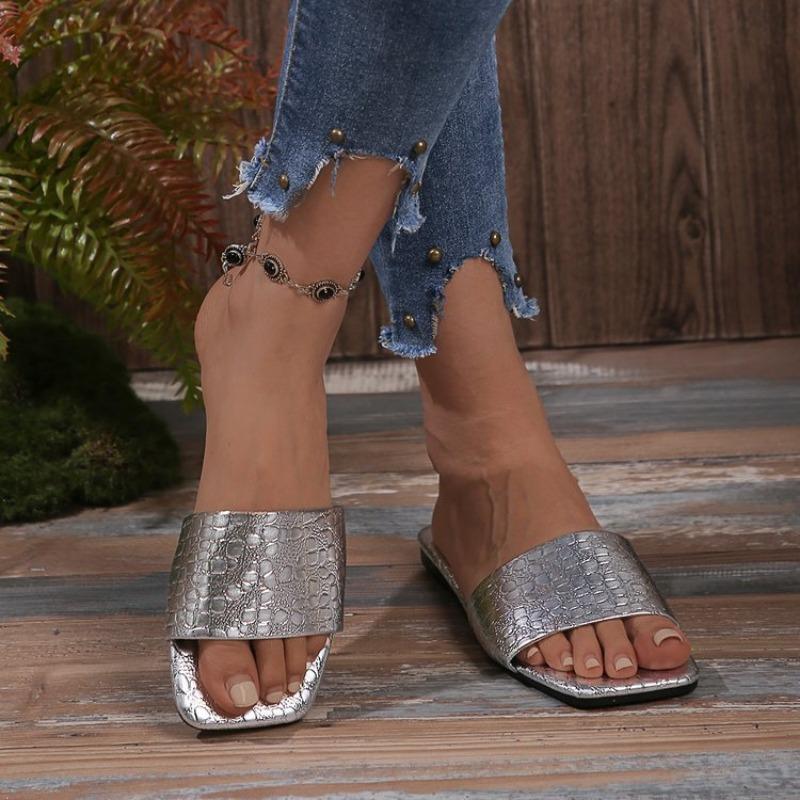 Летние женские туфли большого размера на плоской подошве с принтом змеи One Word Beach Sandals Slippers