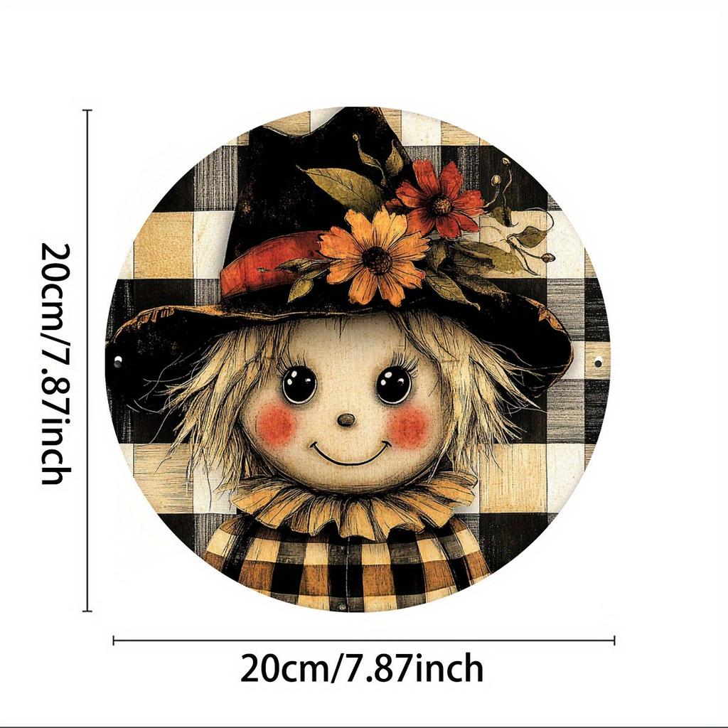 Scarecrow Outdoor Round Metal Sign Perfect for FallThanksgiving Decor Ideal for HomeCafeand Restaurant IndoorOutdoor Use