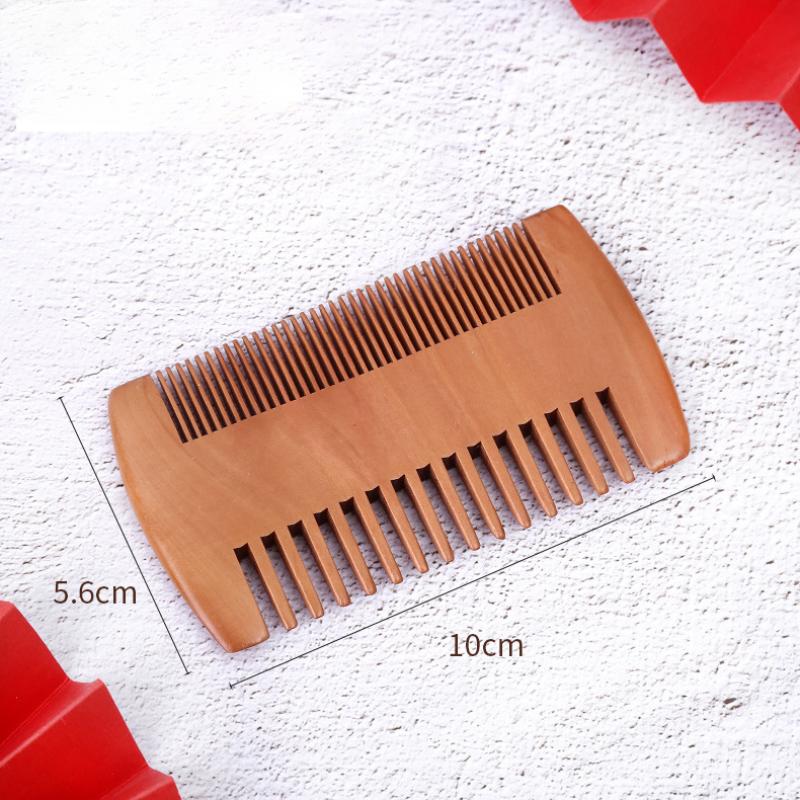 Double Sided Dense Sparse Toothed Comb, Mustache, Wooden Comb, Portable Peach Green Sandalwood Comb, Carved