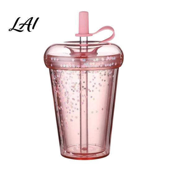 Sealed Lid Tumbler for Women Transparent Straw Cup with Sequins Decor And Leak Proof Large Capacity Iced Coffee Mug Lid Reusable Plastic Sippy