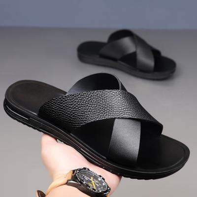 Модные Новинки Мужские Повседневные Шлепанцы Модные Мужские Кожаные Сандалии Летние Шлепки Пляжная Обувь Быстросохнущие Обувь для Воды Акваобувь Полушлепки