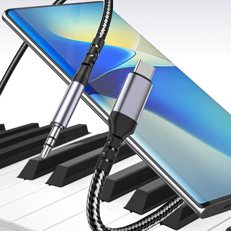 1 м плетеный нейлоновый аудиокабель USB C на 3,5 мм с повышенной прочностью и стабильностью сигнала