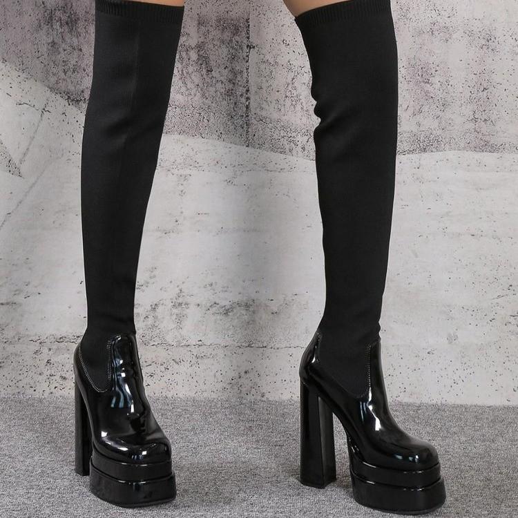 Fashion Elastic Long Boots, Over-the-knee High-heeled Slimming Leg Knitted Sock Shoes, Plus-size Ultra-high Heeled Fashion Women's Boots