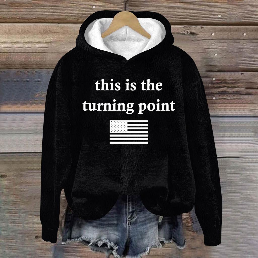 Ladies Fashion Casual Long Sleeve Printed Round Neck Hoodie Pullover Top
