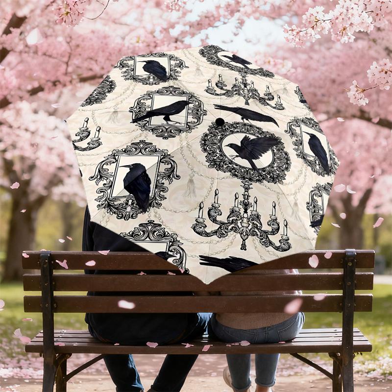 1pc Crows Chandeliers Automatic Open/Close Umbrella with Windproof, 8-Rib Sturdy Canopy, Durable Ribs, Fashionable Design1164A