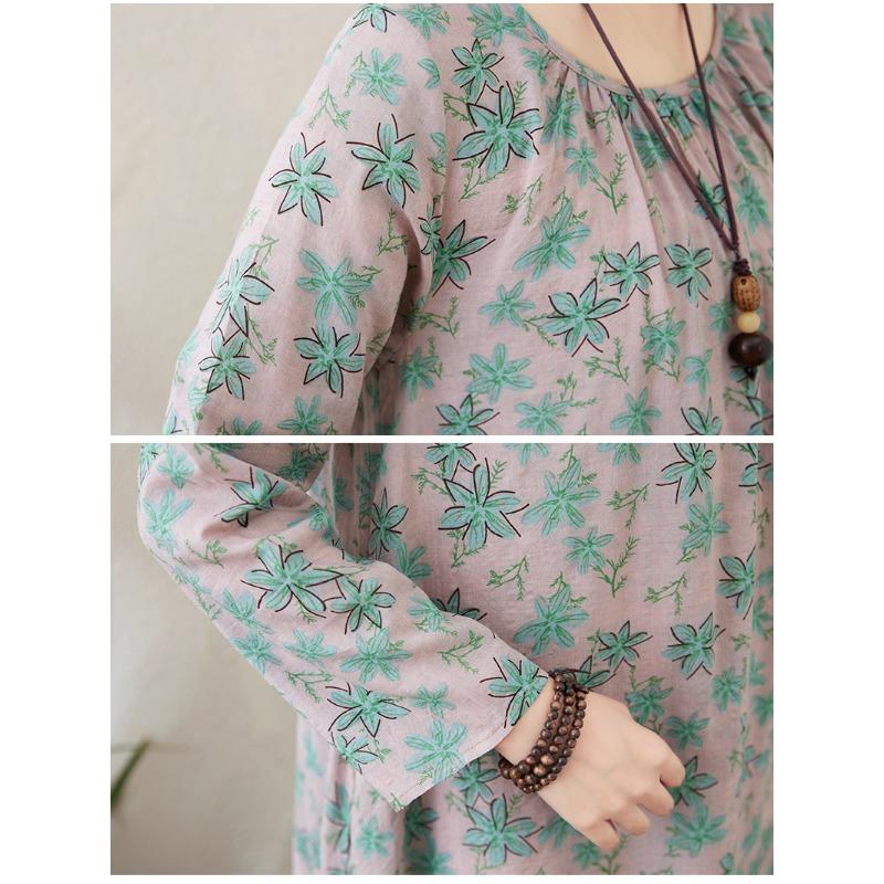 Dimanaf New 2025 Women Plus Size Spring Basic Long Dress Long Sleeve Loose Casual Floral Vintage Maxi Oversize