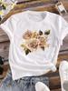 (Asian Size) Women Tee Top Clothing Casual Flower Fashion Lovely Trend Cute 90s Short Sleeve T Shirt Female Print Lady Graphic T-shirts