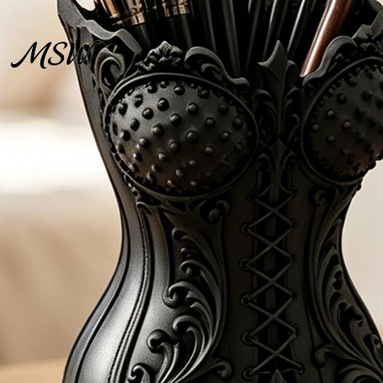 Dressing Table Storage Gothic Makeup Brush Tube, Retro Skull Desktop Organizer, Desk Accessories Decorative Plastic Holder for And Office Tool